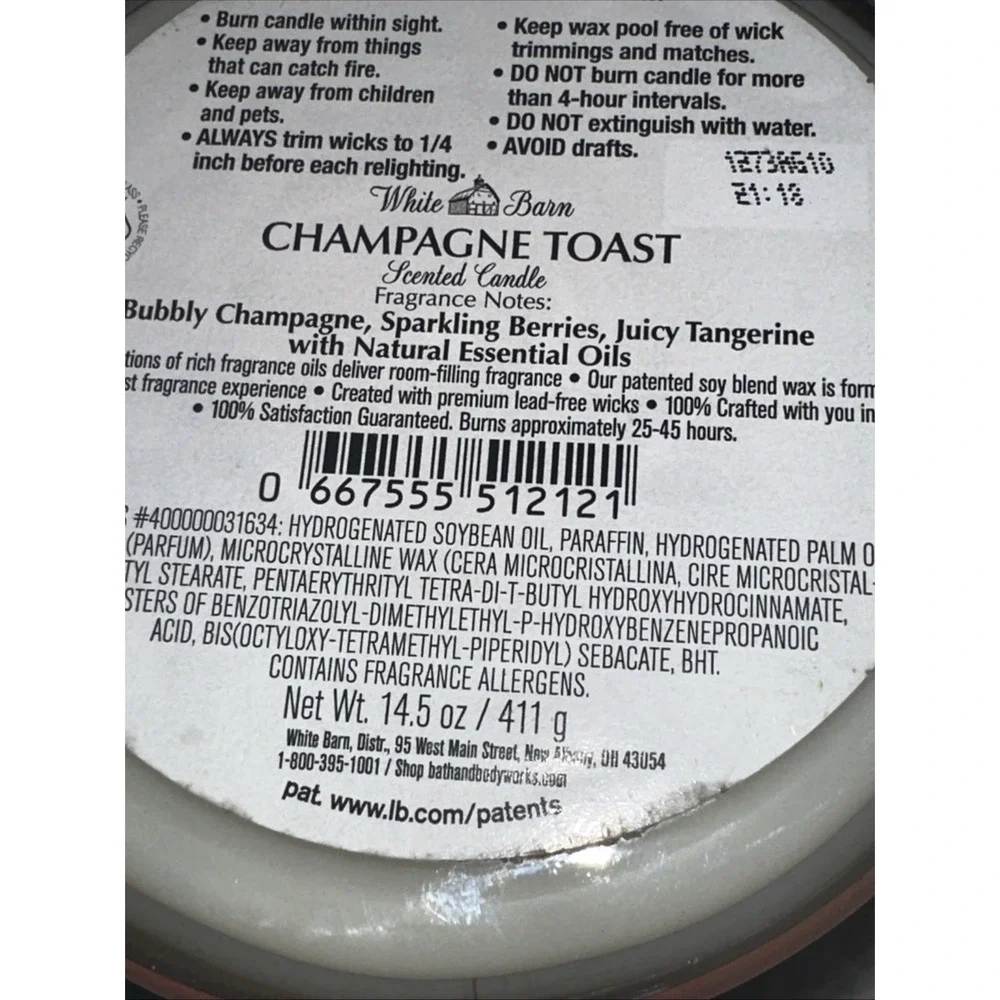 White Barn Bath & Body Works Champagne Toast 3-Wick Scented Candle 14.5oz Pink